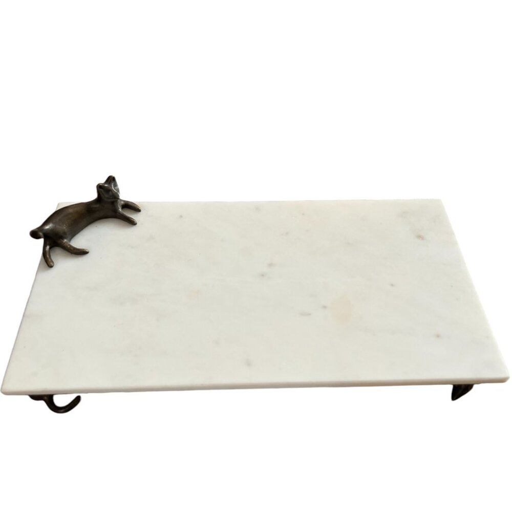Vtg Michael Aram MARBLE Cat and Mouse Cheese Board w/ Bronze Accents Witty Piece - Picture 1 of 13